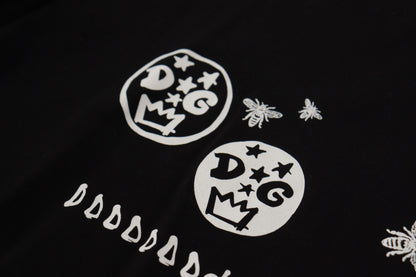 Dolce & Gabbana wit katoenen T-shirt met zwart logo en ronde hals.