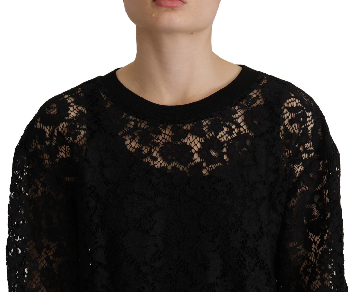 Dolce & Gabbana Zwarte Bloemenkant Pullover Sicily Blouse
