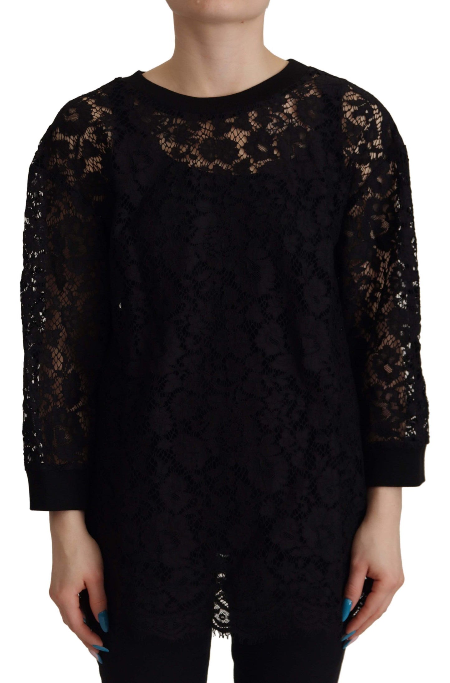Dolce & Gabbana Zwarte Bloemenkant Pullover Sicily Blouse