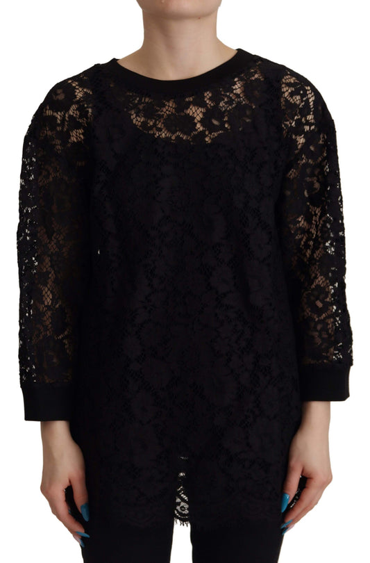 Dolce & Gabbana Zwarte Bloemenkant Pullover Sicily Blouse