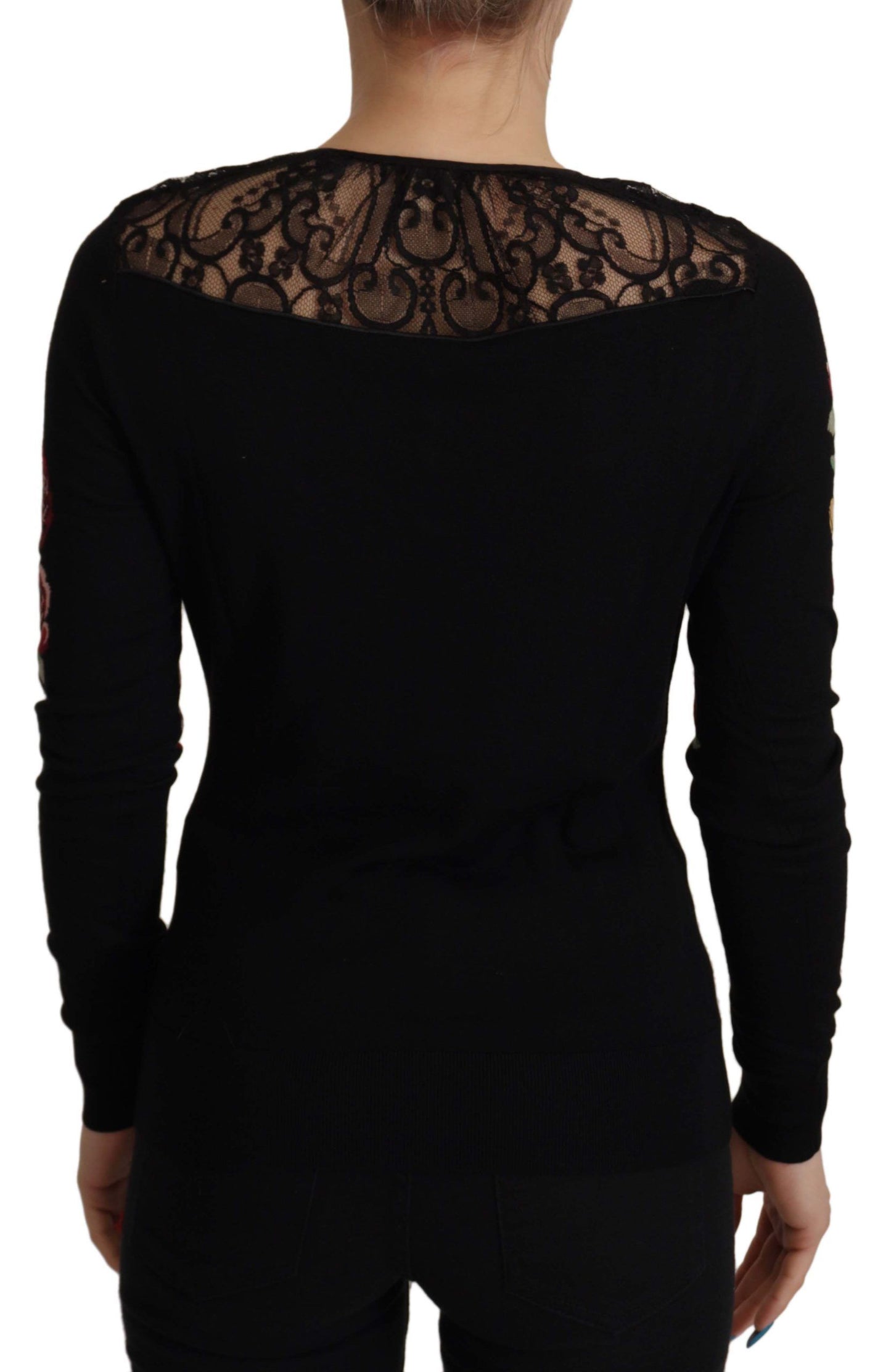 Dolce & Gabbana Zwarte Kant Angel Roses Cardigan Trui