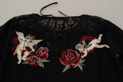Dolce & Gabbana Zwarte Kant Angel Roses Cardigan Trui