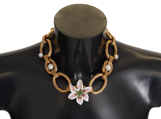 Collier Dolce & Gabbana en or et orné de fleurs de lys blanc