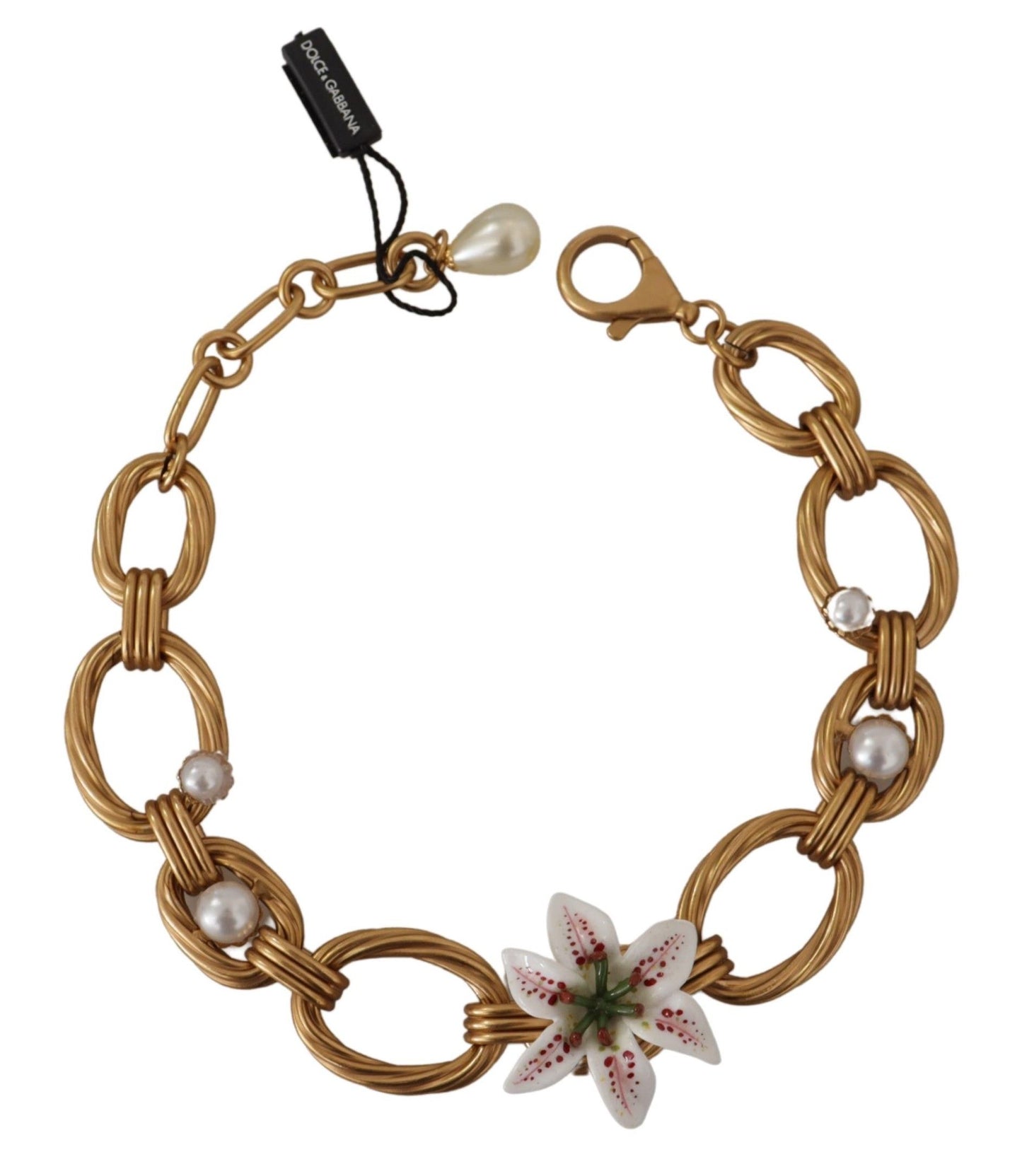 Collier Dolce & Gabbana en or et orné de fleurs de lys blanc