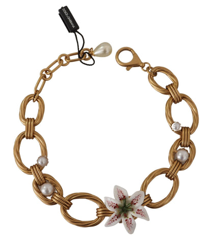 Collier Dolce & Gabbana en or et orné de fleurs de lys blanc
