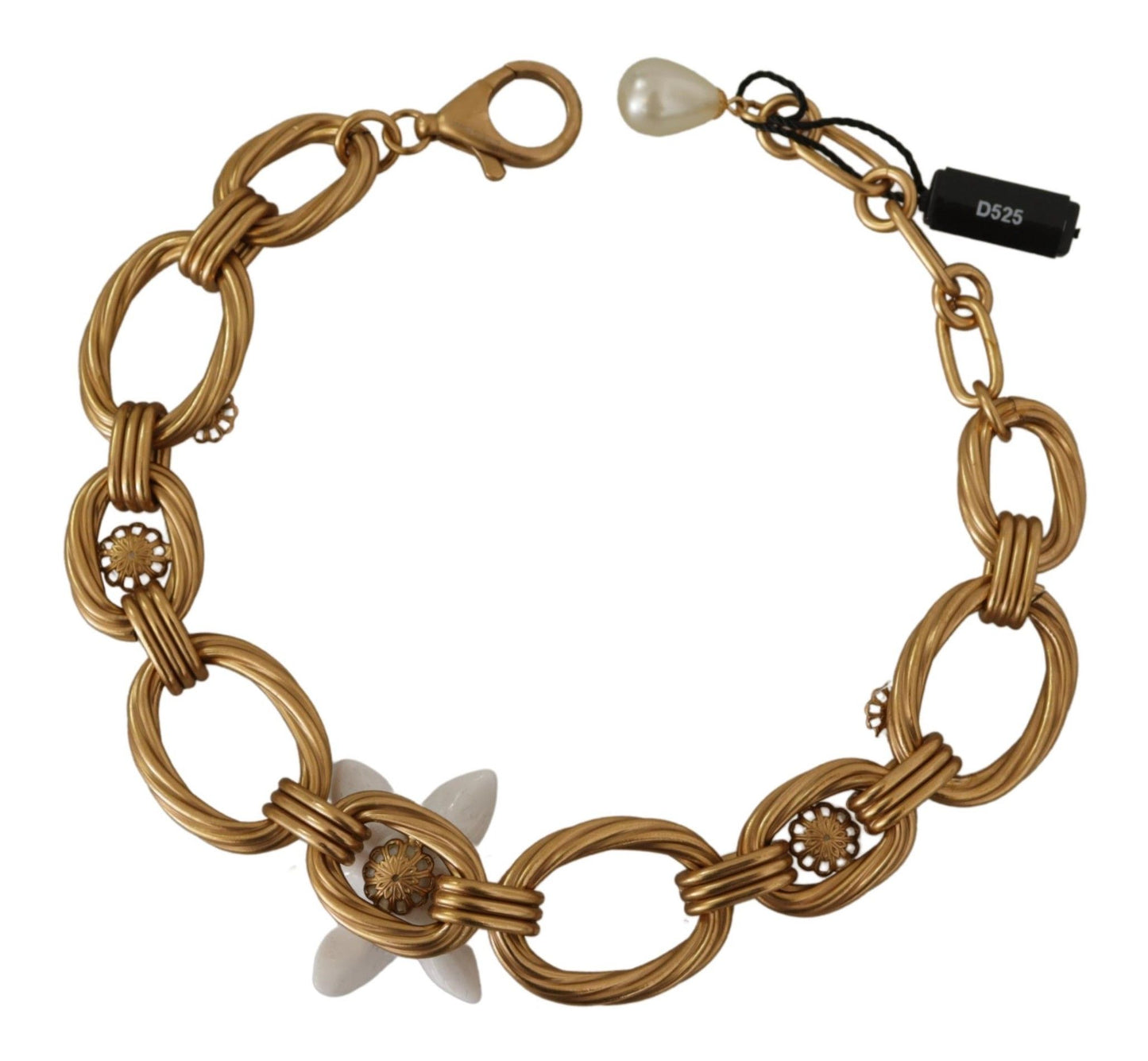 Collier Dolce & Gabbana en or et orné de fleurs de lys blanc