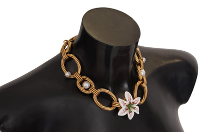 Collier Dolce & Gabbana en or et orné de fleurs de lys blanc