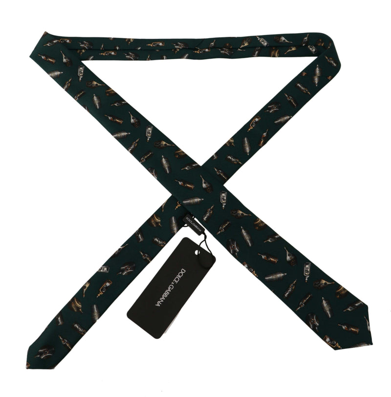 Dolce & Gabbana Black Bottle Fantasy Print Silk Adjustable Accessory Tie