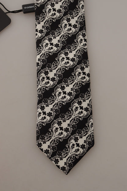 Cravate ajustable Dolce & Gabbana en soie 100 % imprimée de fleurs noires et blanches
