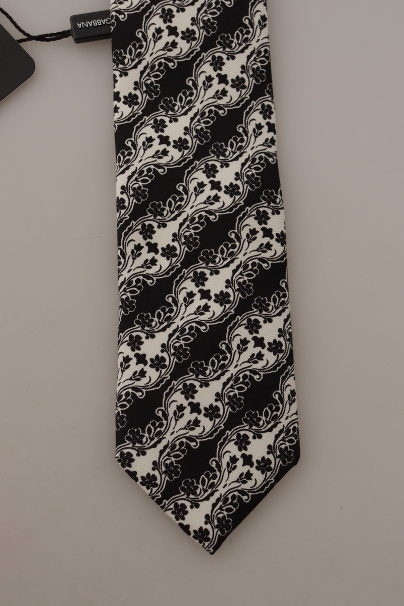 Cravate ajustable Dolce &amp; Gabbana en soie 100 % imprimée de fleurs noires et blanches