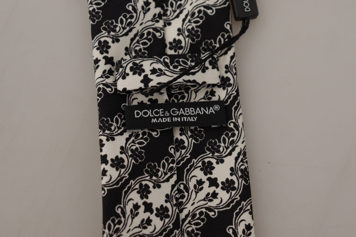 Cravate ajustable Dolce &amp; Gabbana en soie 100 % imprimée de fleurs noires et blanches