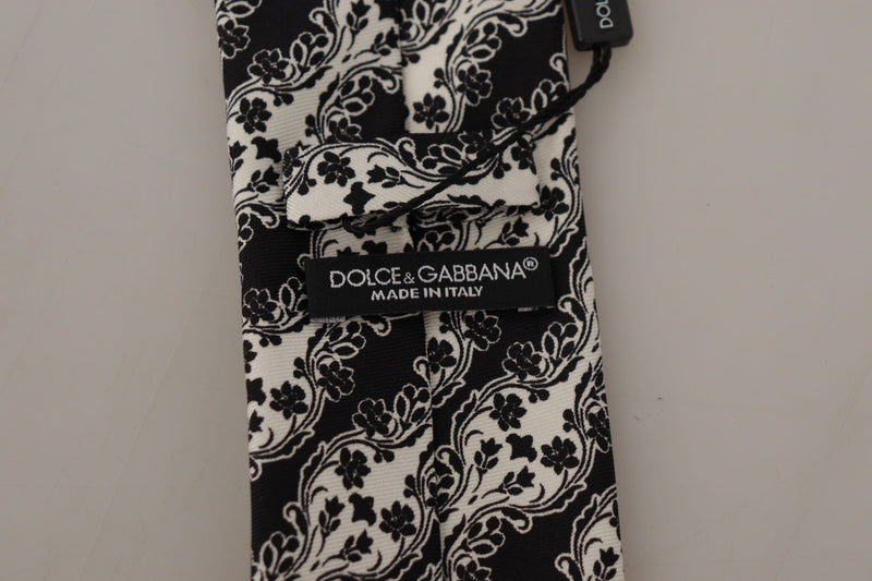 Cravate ajustable Dolce &amp; Gabbana en soie 100 % imprimée de fleurs noires et blanches