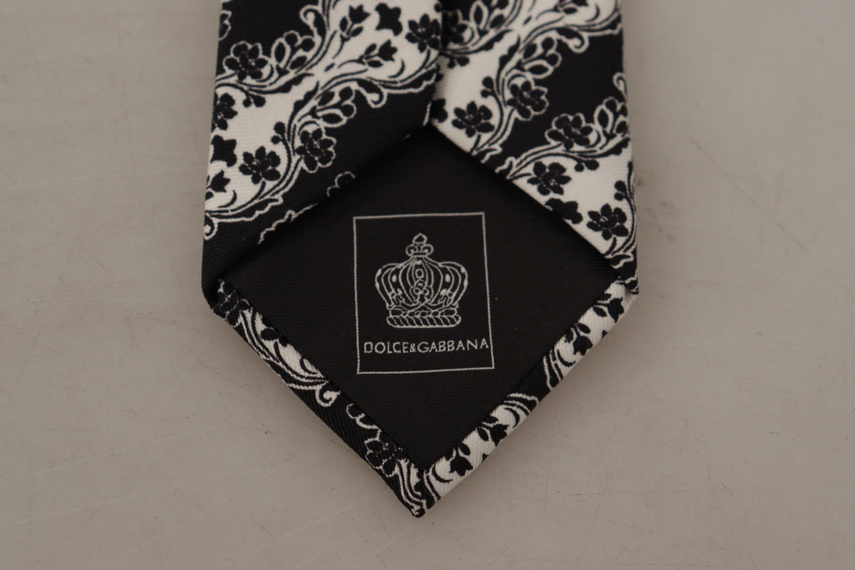 Cravate ajustable Dolce &amp; Gabbana en soie 100 % imprimée de fleurs noires et blanches