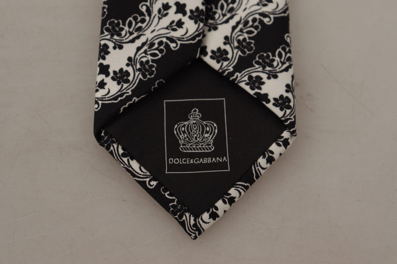 Cravate ajustable Dolce &amp; Gabbana en soie 100 % imprimée de fleurs noires et blanches