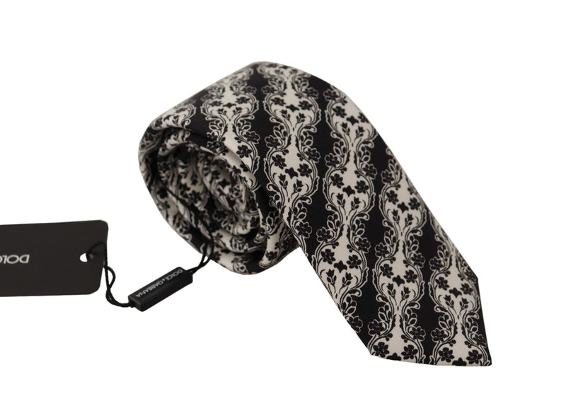 Cravate ajustable Dolce &amp; Gabbana en soie 100 % imprimée de fleurs noires et blanches