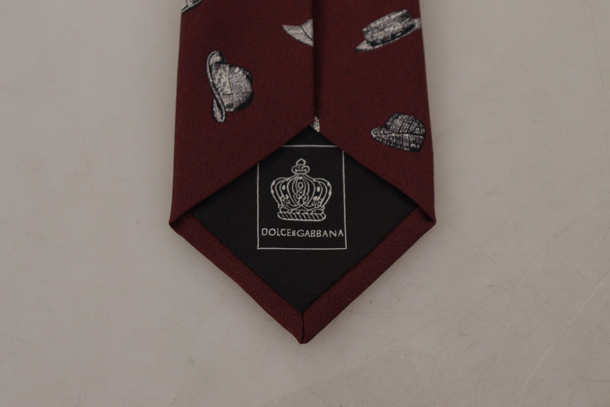 Cravate ajustable 100 % soie à motif chapeau marron Dolce &amp; Gabbana