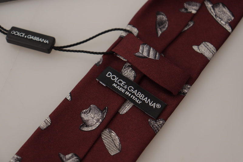 Cravate ajustable 100 % soie à motif chapeau marron Dolce &amp; Gabbana
