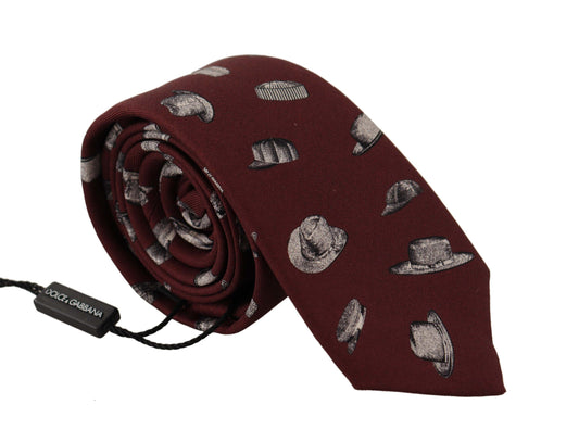 Cravate ajustable 100 % soie à motif chapeau marron Dolce & Gabbana