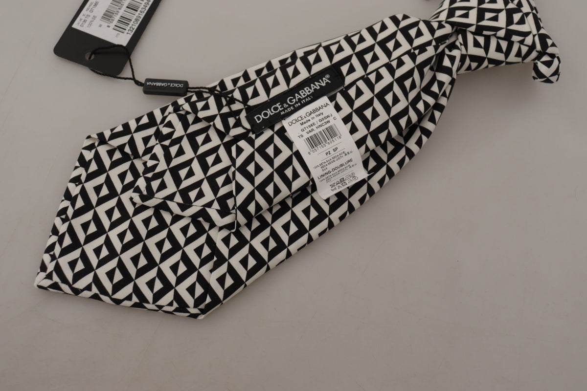 Cravate ajustable Dolce &amp; Gabbana en soie 100 % noire et blanche à motif géométrique