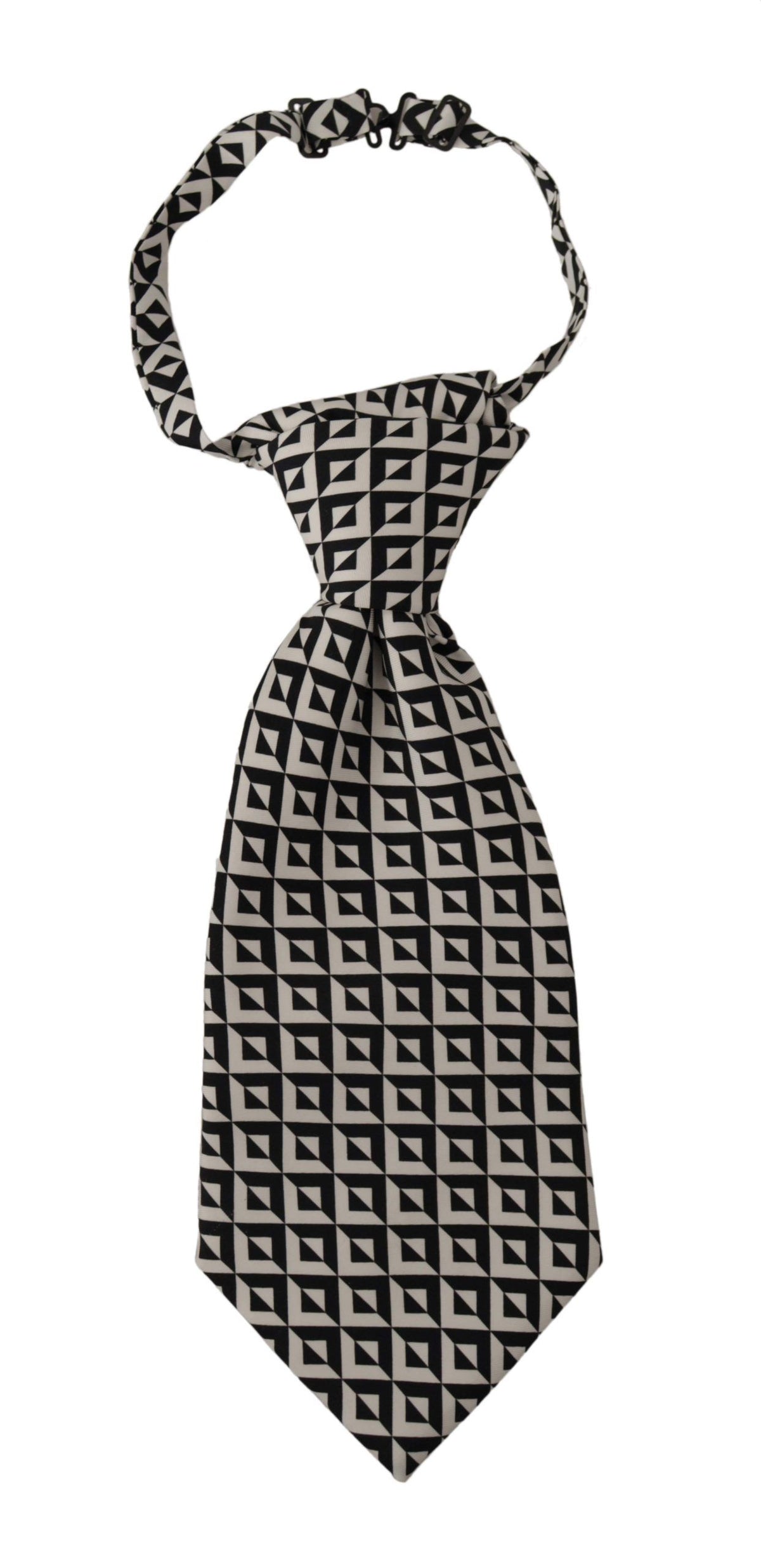 Cravate ajustable Dolce &amp; Gabbana en soie 100 % noire et blanche à motif géométrique