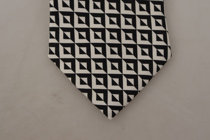 Cravate ajustable Dolce & Gabbana en soie 100 % noire et blanche à motif géométrique
