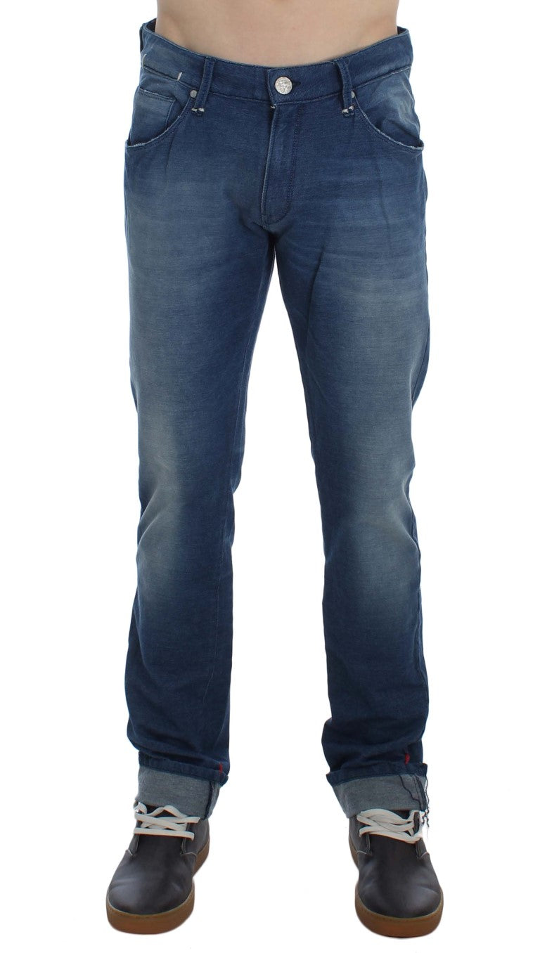 Jeans slim en coton stretch délavé bleu Acht