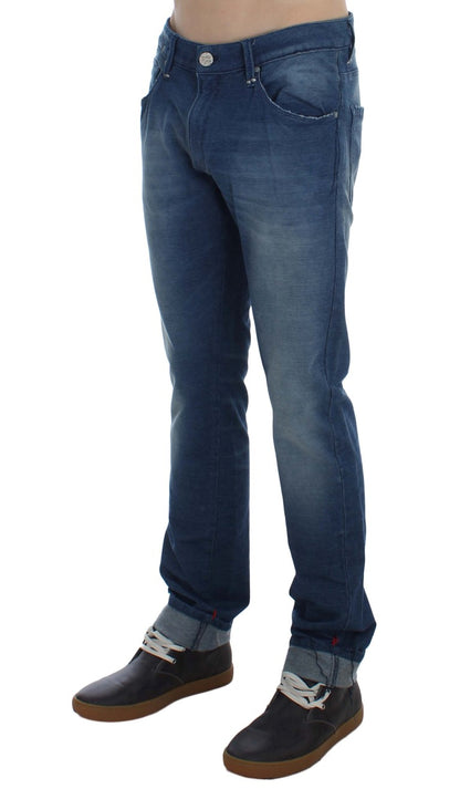 Jeans slim en coton stretch délavé bleu Acht