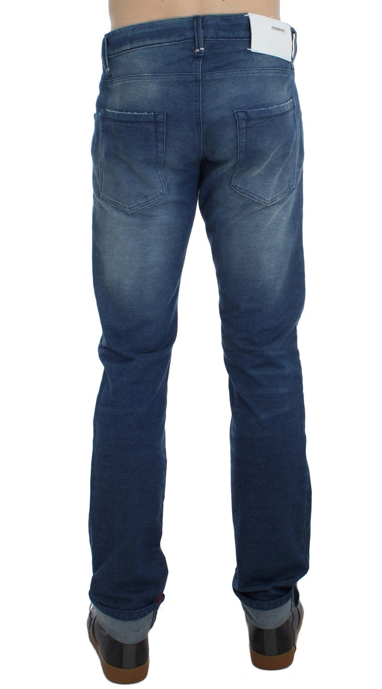Jeans slim en coton stretch délavé bleu Acht