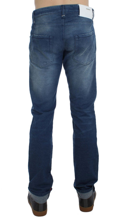 Jeans slim en coton stretch délavé bleu Acht