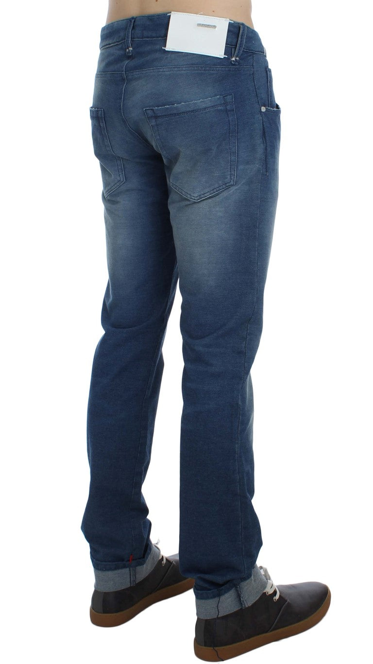 Jeans slim en coton stretch délavé bleu Acht