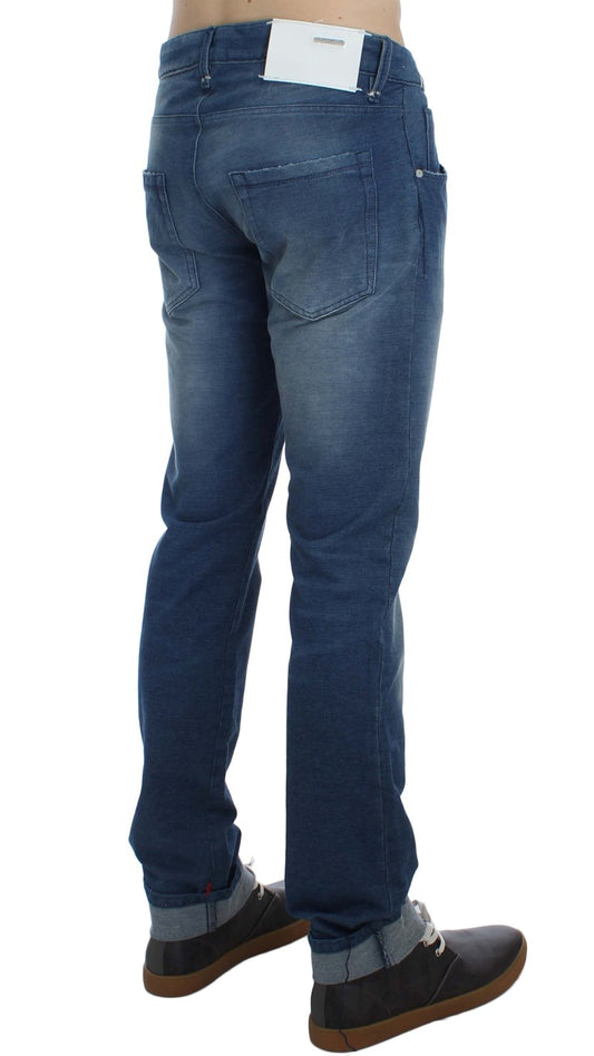 Jeans slim en coton stretch délavé bleu Acht