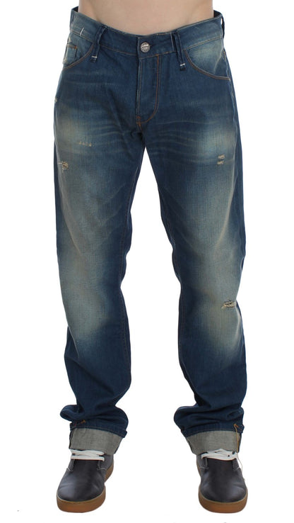 Jeans baggy en coton extensible et en jean délavé bleu Acht