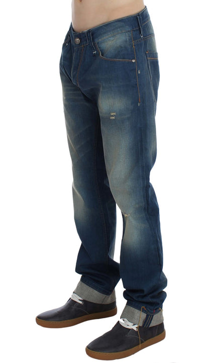 Jeans baggy en coton extensible et en jean délavé bleu Acht