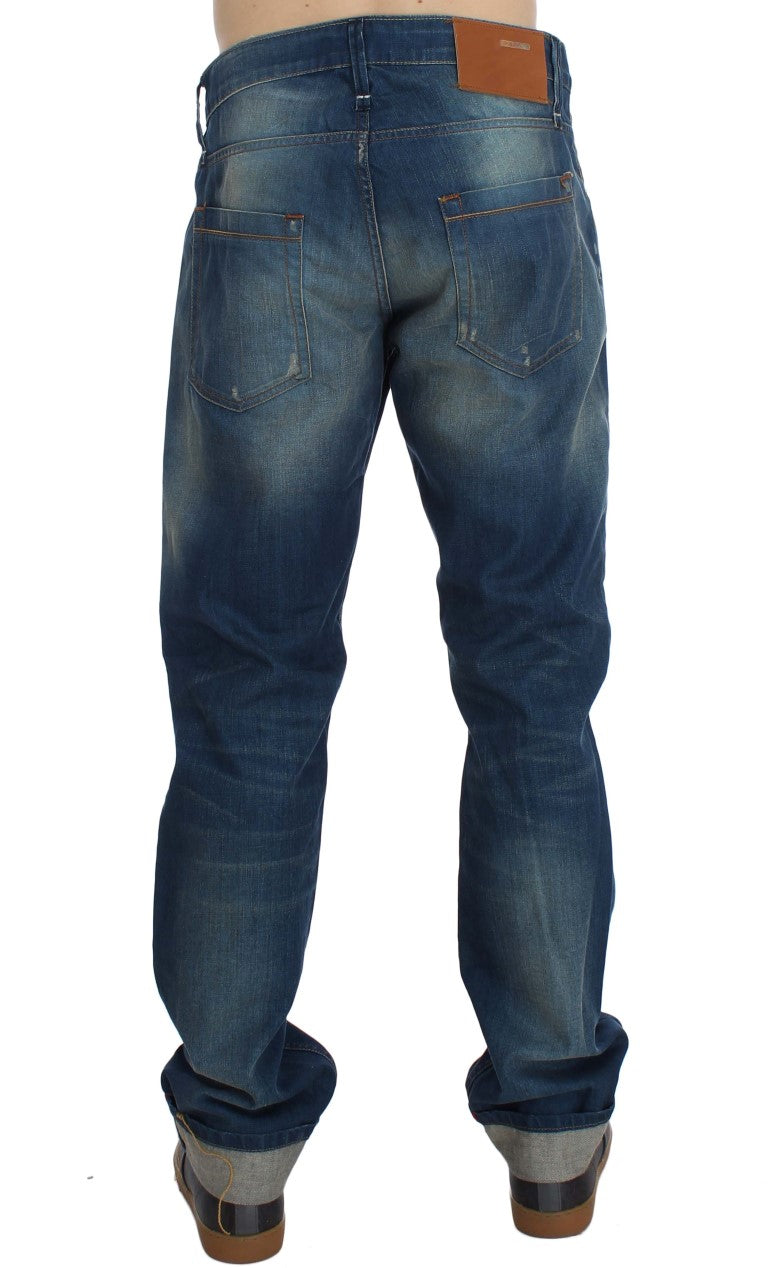 Jeans baggy en coton extensible et en jean délavé bleu Acht