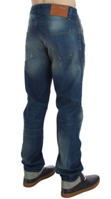 Acht Blue Wash Denim Cotton Stretch Baggy Fit Jeans