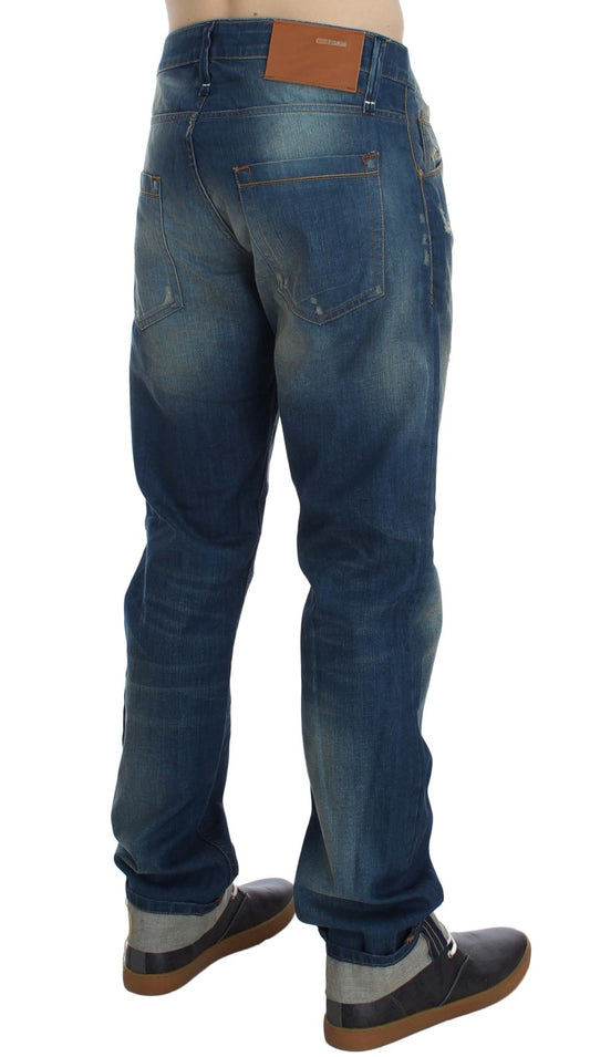 Jeans baggy en coton extensible et en jean délavé bleu Acht