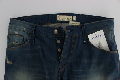 Jeans baggy en coton extensible et en jean délavé bleu Acht