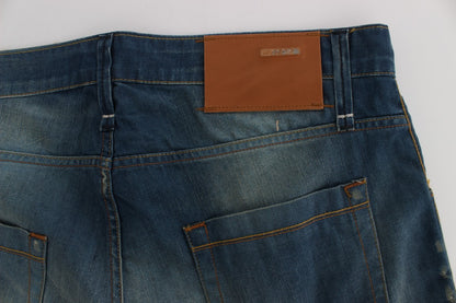 Jeans baggy en coton extensible et en jean délavé bleu Acht
