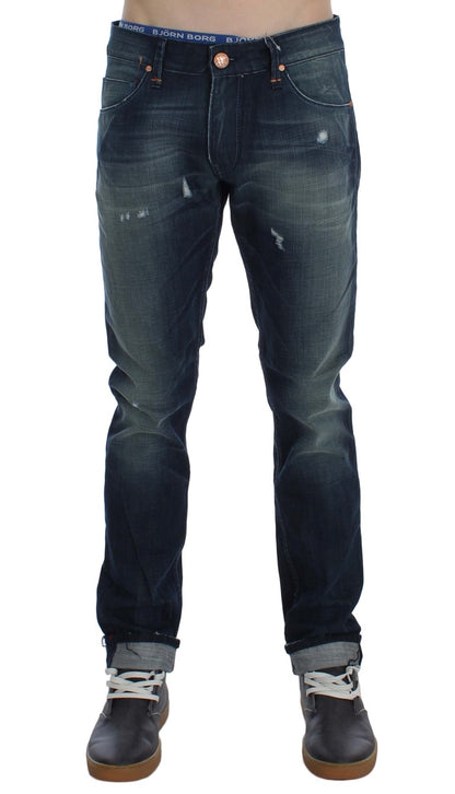 Jeans slim en coton denim bleu lavé Acht