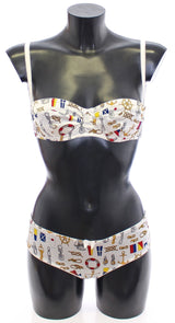 Dolce &amp; Gabbana Lingerie en coton extensible, ensemble soutien-gorge et culotte marin blanc.