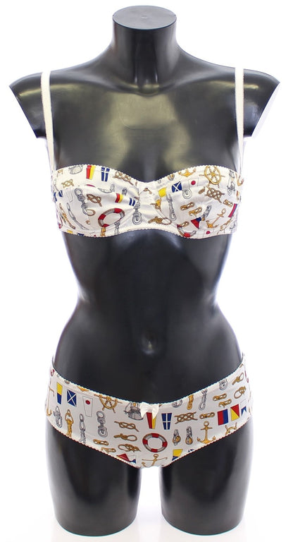 Dolce & Gabbana Lingerie en coton extensible, ensemble soutien-gorge et culotte marin blanc.