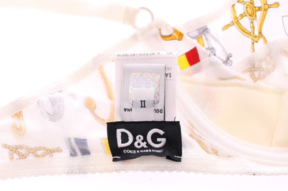 Dolce & Gabbana Lingerie en coton extensible, ensemble soutien-gorge et culotte marin blanc.