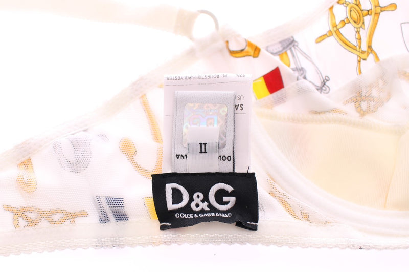 Dolce &amp; Gabbana Lingerie en coton extensible, ensemble soutien-gorge et culotte marin blanc.