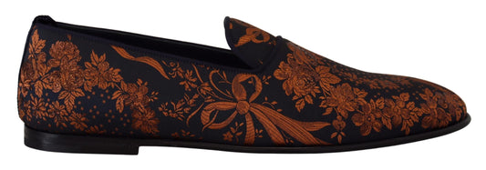 Dolce & Gabbana blauwe, roestkleurige, bloemenprint slippers/loafers.