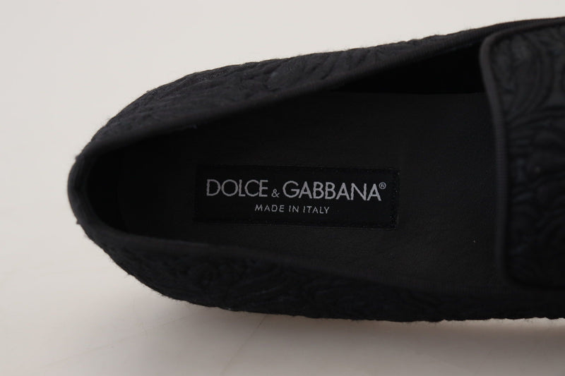 Dolce & Gabbana Black Floral Jacquard Slippers for Men