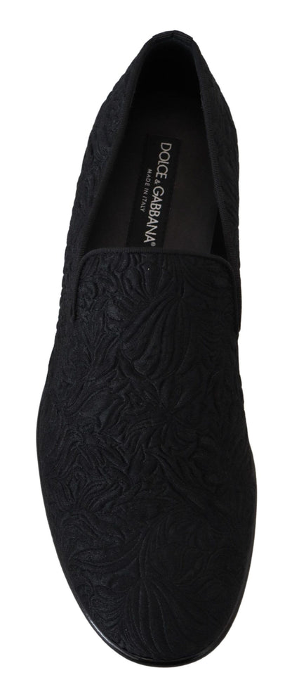 Dolce & Gabbana Zwarte Bloemen Jacquard Slippers Loafers Schoenen