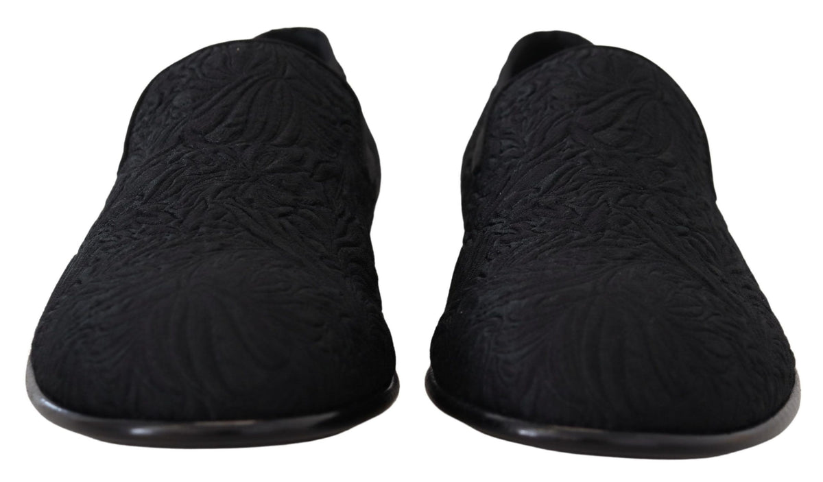 Dolce & Gabbana Black Floral Jacquard Slippers for Men