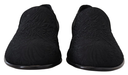 Dolce & Gabbana Zwarte Bloemen Jacquard Slippers Loafers Schoenen