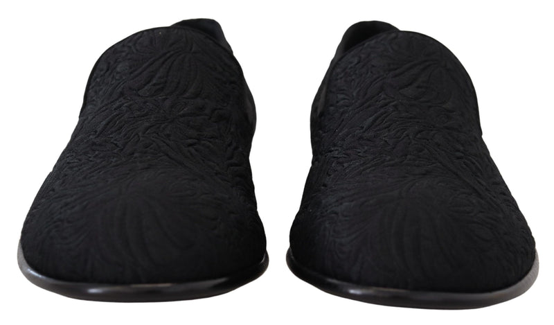 Dolce & Gabbana Black Floral Jacquard Slippers for Men