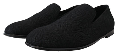Dolce & Gabbana Zwarte Bloemen Jacquard Slippers Loafers Schoenen